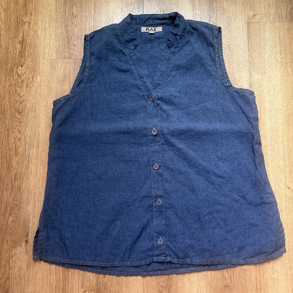 Flax 100% Linen Sleeveless Button Up Chambray Top Size M